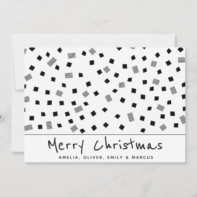Simple Modern Black White Pattern Merry Christmas Holiday Card (Front)