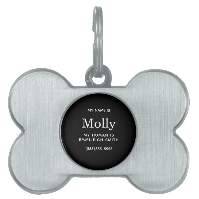 Simple Modern Black White Pet Pet ID Tag (Front)