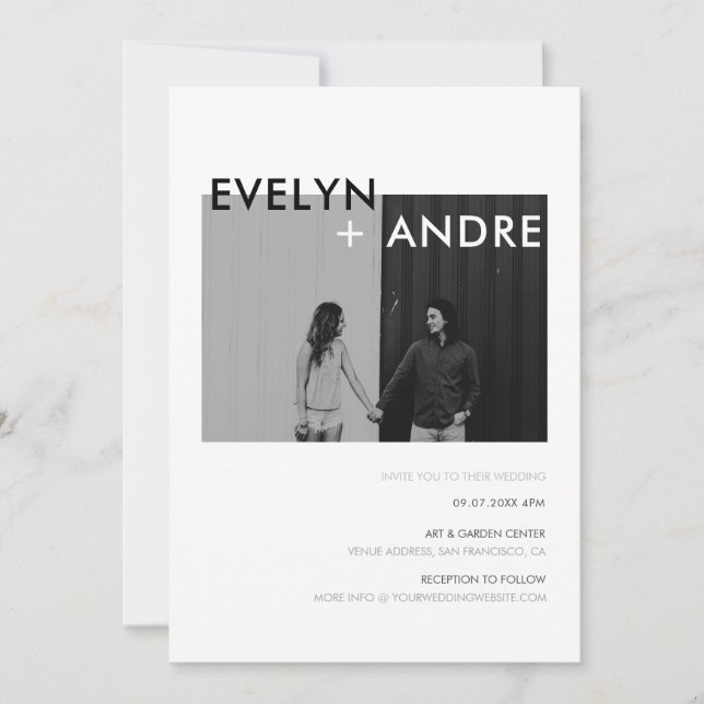 Simple Modern Black & White Photo Wedding Invitation (Front)