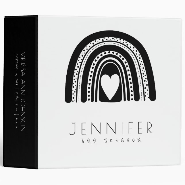 Simple Modern Black White Rainbow Baby Photo Album Binder (Front/Spine)