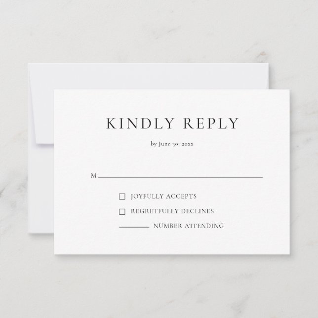 Simple Modern Black & White RSVP Reply Card (Front)
