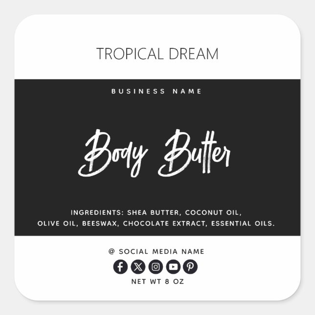 Simple modern black  white square sticker (Front)