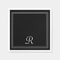 Simple Modern Black & White Stripe Monogram Party 