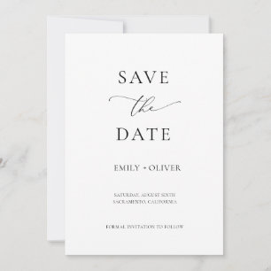 Simple Modern Black & White Wedding Save the Date Invitation