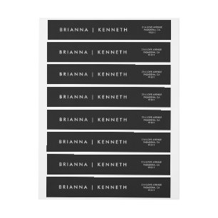 Simple Modern Black with White Lettering Wedding Wrap Around Label