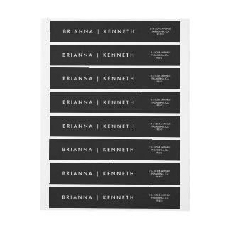 Simple Modern Black with White Lettering Wedding Wrap Around Label