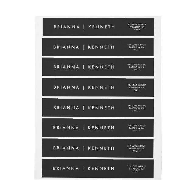 Simple Modern Black with White Lettering Wedding Wrap Around Label (Sheet)