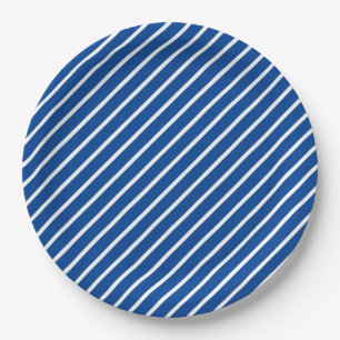 Simple Modern Blue and White Stripe Pattern Paper Plate