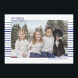 Simple & Modern Blue and White Striped Hanukkah Holiday Card<br><div class="desc">Stylish and cute photo cards are perfect for all your friends and family this holiday season. Customize the text "happy hanukkah" with your own greet and change the family name and the year and swap out the picture for a photo of your kids, pet, or the whole family. The design...</div>