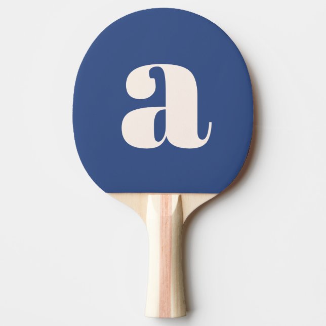 Simple Modern Blue Bold Retro Monogram Initial Ping Pong Paddle (Front)