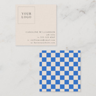 Simple Modern Blue Checkerboard Your Logo Custom Square Business Card