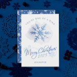 Simple Modern Blue Christmas Snowflake Watercolor Holiday Card<br><div class="desc">Send warm holiday wishes with this modern artistic Christmas card, You're One of a Kind. Featuring a simple yet artsy design, the card showcases a delicate pastel blue watercolor snowflake on a crisp white background. The stylish blue script elegantly says "Merry Christmas, " paired with clean, modern typography for the...</div>