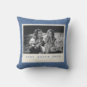 Simple Modern Blue Dots Personalized Quote Photo  Throw Pillow