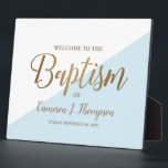 Simple Modern Blue Gold Calligraphy baby Baptism Plaque<br><div class="desc">Welcome your guests to the joyous occasion of your baby's baptism with the Simple Modern Blue Gold Calligraphy Baby Baptism Plaque. This personalized plaque allows you to add your baby's full name, creating a truly special and meaningful keepsake. The design of this plaque exudes elegance and sophistication. The printed gold...</div>