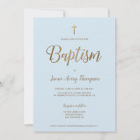 Simple Modern Blue Gold Cross Baptism