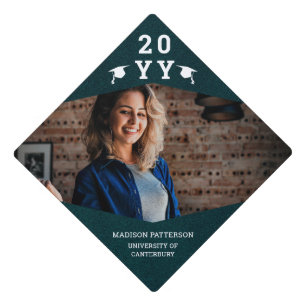 Simple Modern Blue Grad Photo Year Graduation Cap Topper