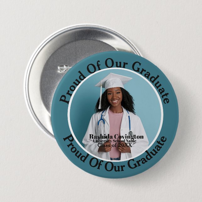 Simple Modern Blue Graduation Photo 3 Inch Round Button (Front & Back)