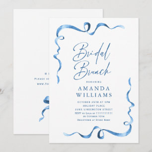 Simple Modern Blue Hand Drawn Bow Bridal Shower Invitation