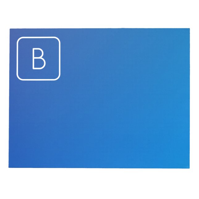 Simple Modern Blue Ombre Gradient & Monogram Notepad (Front)