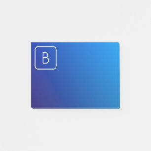 Simple Modern Blue Ombre Gradient & Monogram Post-it Notes