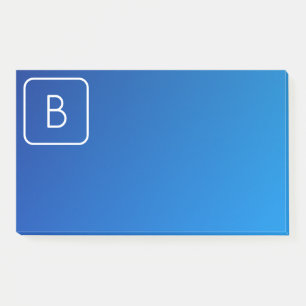 Simple Modern Blue Ombre Gradient & Monogram Post-it Notes