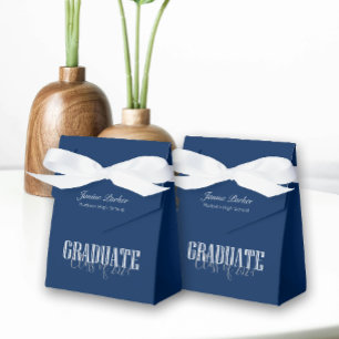 Simple Modern Blue Photo Graduation Party Favor Box