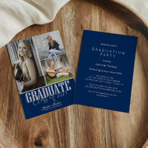 Simple Modern Blue Photo Graduation Party Invitation