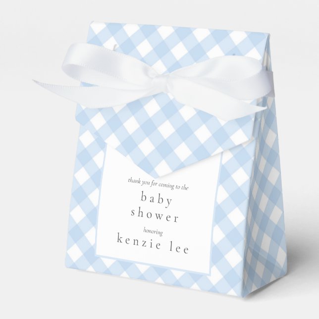 Simple Modern Blue Plaid Bow Baby Shower Favor Box (Front Side)