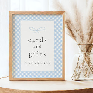 Simple Modern Blue Plaid Bow Baby Shower Sign