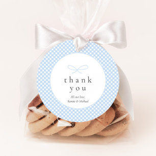 Simple Modern Blue Plaid Bow Favour Tags