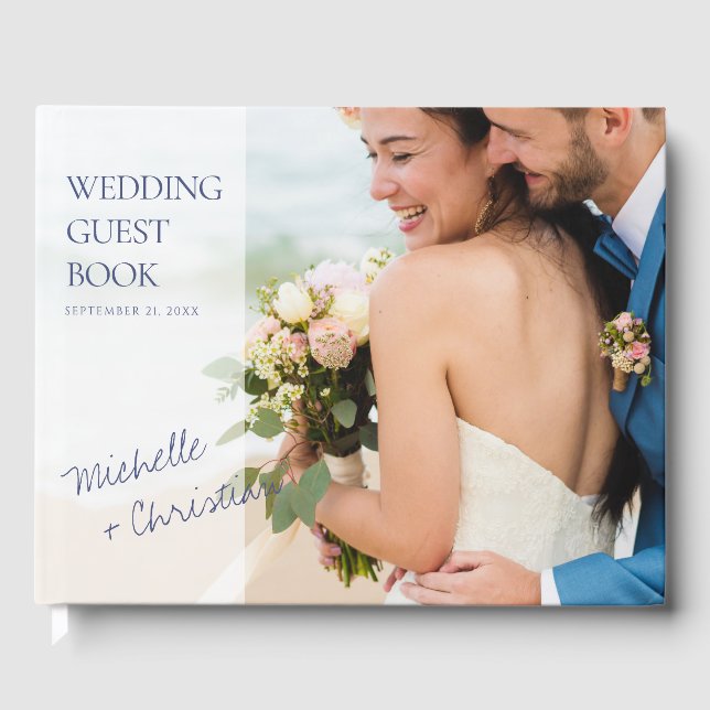 Simple Modern Blue Text Photo Mariage Livre d'or (Recto)