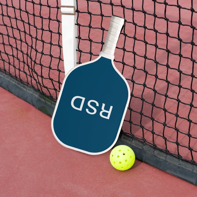 Simple Modern Blue White Monogram Initials Pickleball Paddle (Creator Uploaded)