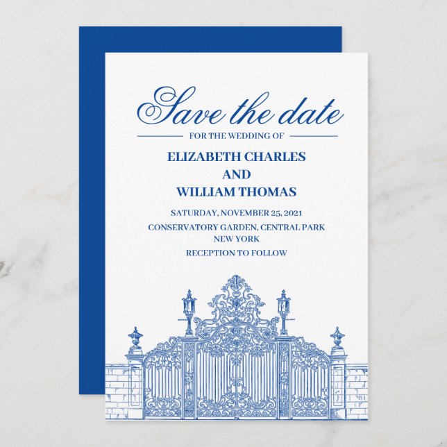 Simple Modern Blue & White Save The Date Invitation (Front/Back)
