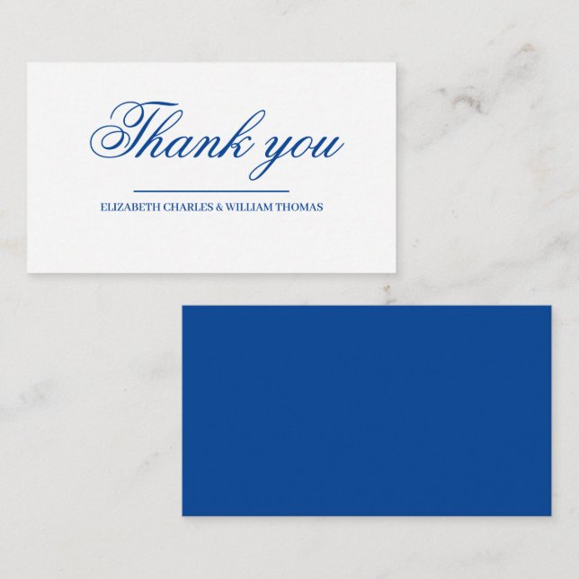 Simple Modern Blue & White Wedding Thank You Card (Front/Back)
