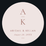 Simple Modern Blush Brown Monogram Wedding Classic Round Sticker<br><div class="desc">Simple Modern Blush Brown Monogram Wedding Classic Round Sticker features modern type pairings in soft,  modern earth tones.</div>