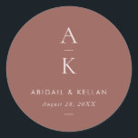 Simple Modern Blush Brown Monogram Wedding Classic Round Sticker<br><div class="desc">Simple Modern Blush Brown Monogram Wedding Classic Round Sticker features modern type pairings in soft,  modern earth tones.</div>