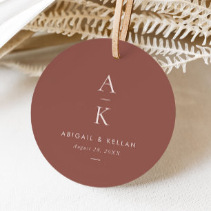 Simple Modern Blush Brown Monogram Wedding Favour Tags