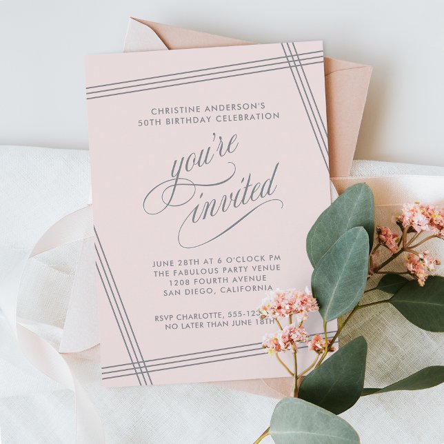 Simple Modern Blush Pink Birthday Party Invitation (Available in both printed and digital download formats!)
