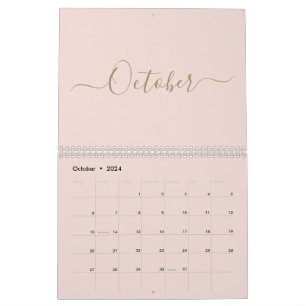 Simple modern blush pink gold script month custom calendar