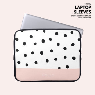 Simple Modern Blush Pink Polka Dot Personalized Laptop Sleeve