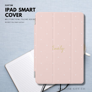 Simple Modern Blush Pink Polka Dots Gold Monogram iPad Pro Cover