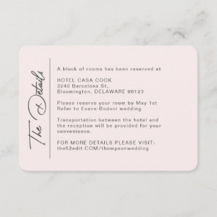 Simple Modern Blush Wedding Details Enclosure Card