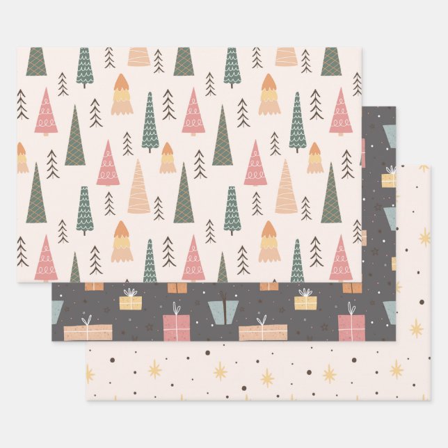 Simple Modern Boho Minimalist Christmas  Wrapping Paper Sheet (Set)