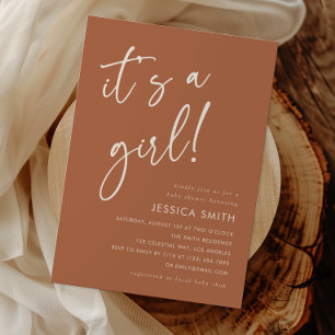 Simple Modern Boho Terracotta Girl Baby Shower Invitation