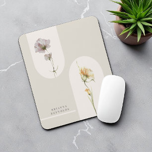 Simple Modern Boho Wildflowers on Neutral Beige Mouse Pad