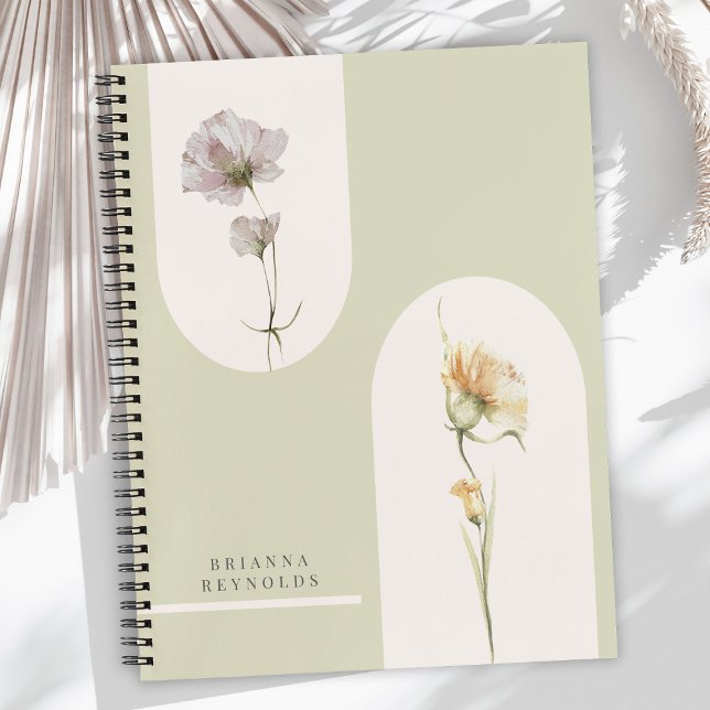 Simple Modern Boho Wildflowers on Sage Green Notebook (Creator Uploaded)