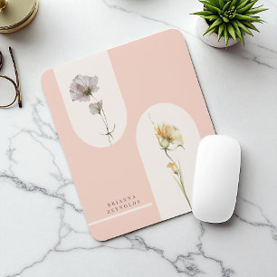 Simple Modern Boho Wildflowers on Soft Pink Mouse Pad