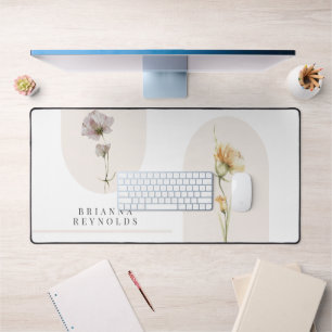 Simple Modern Boho Wildflowers on White Desk Mat