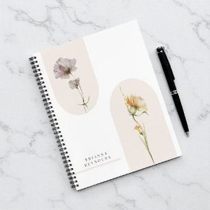 Simple Modern Boho Wildflowers on White Notebook