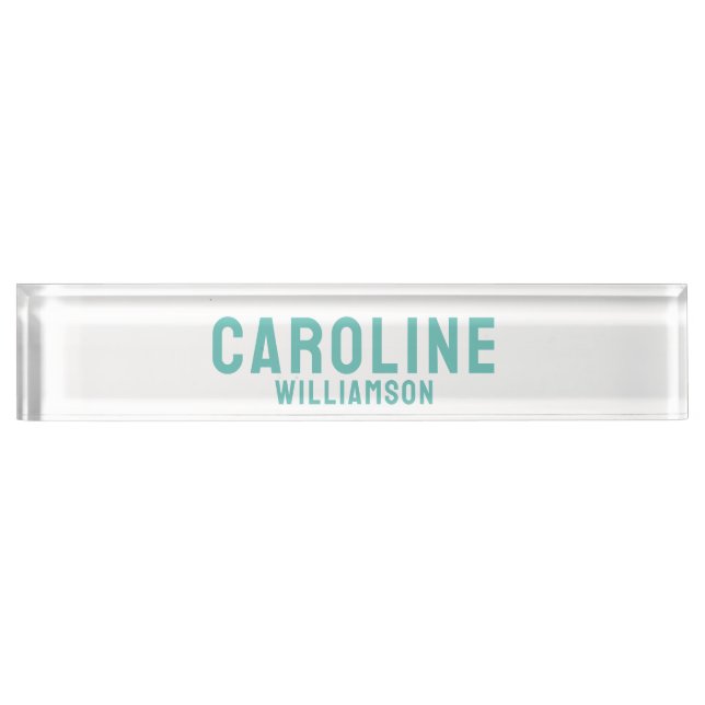 Simple Modern bold fun retro bright mint aqua Nameplate (Front)